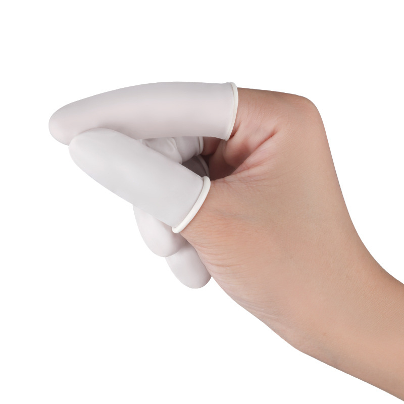 Dopuri degete din latex alb, de unică folosință, pentru protecție împotriva prafului și anti-static, destinate industriei frumuseții, manichiurii și tatuajelor electronice.