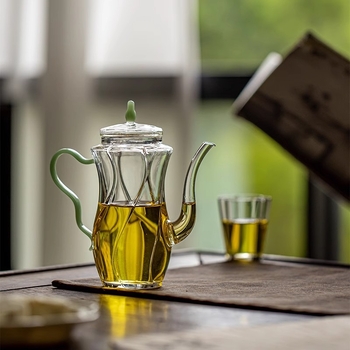 Ceainic din sticlă cu mâner pentru ceai verde, sticlă borosilicat rezistentă la temperaturi, ideal pentru ceai rece