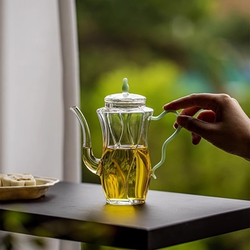 Ceainic din sticlă cu mâner pentru ceai verde, sticlă borosilicat rezistentă la temperaturi, ideal pentru ceai rece