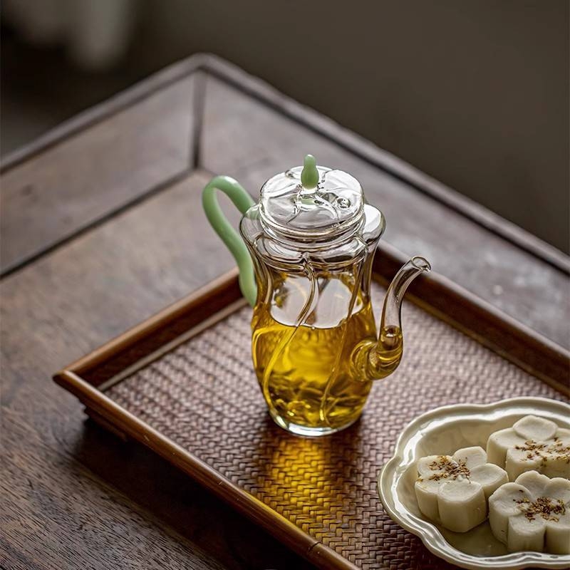 Ceainic din sticlă cu mâner pentru ceai verde, sticlă borosilicat rezistentă la temperaturi, ideal pentru ceai rece