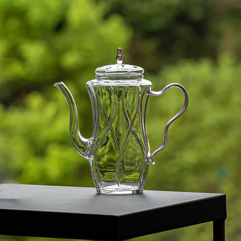 Ceainic din sticlă cu mâner pentru ceai verde, sticlă borosilicat rezistentă la temperaturi, ideal pentru ceai rece
