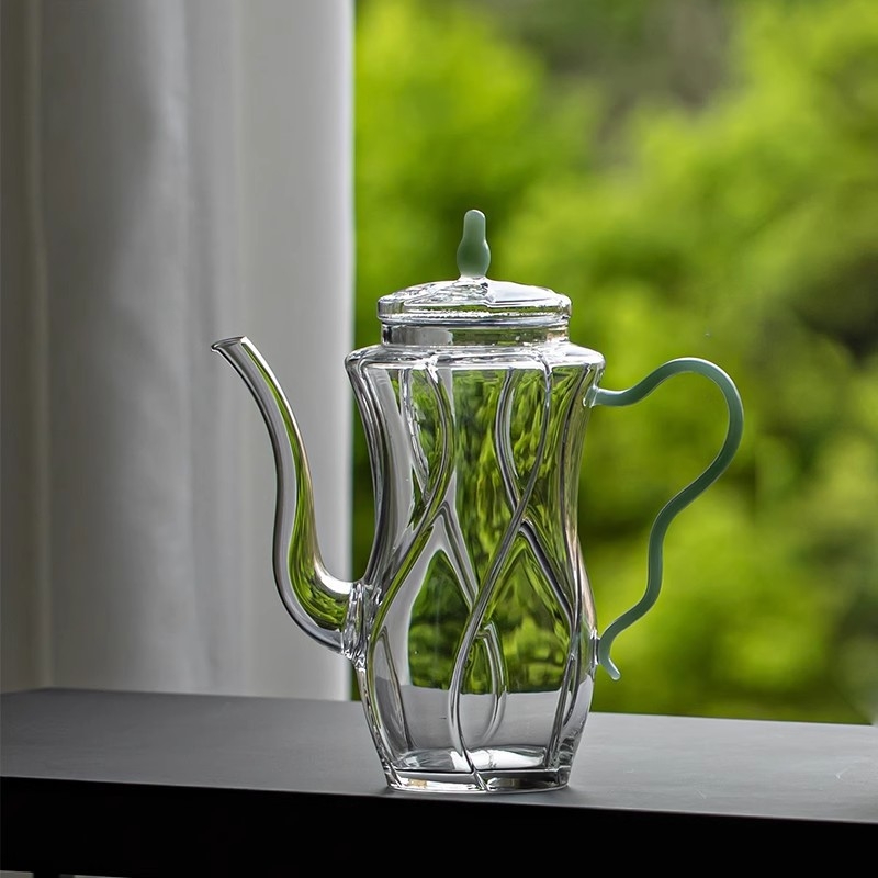 Ceainic din sticlă cu mâner pentru ceai verde, sticlă borosilicat rezistentă la temperaturi, ideal pentru ceai rece