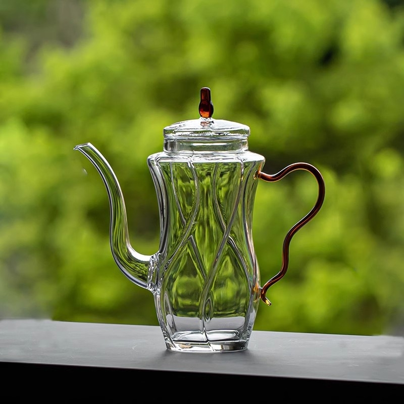 Ceainic din sticlă cu mâner pentru ceai verde, sticlă borosilicat rezistentă la temperaturi, ideal pentru ceai rece