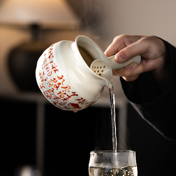 Set de ceai Kung Fu pentru exterior, ceainic ceramic cu glazură de sodă, plită cu cărbune și plită cu alcool, roșu