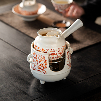 Set de ceai Kung Fu pentru exterior, ceainic ceramic cu glazură de sodă, plită cu cărbune și plită cu alcool, roșu