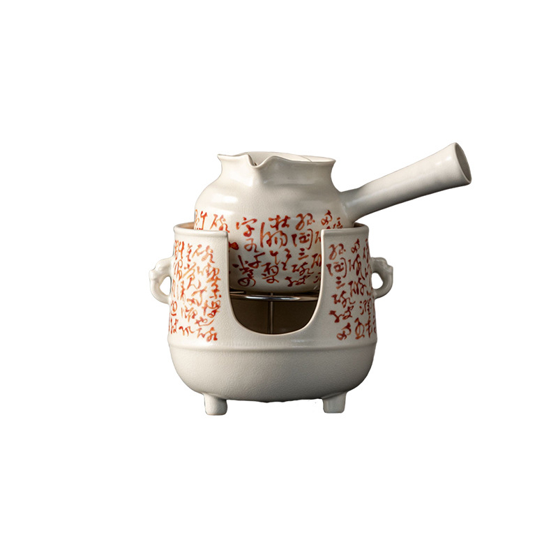 Set de ceai Kung Fu pentru exterior, ceainic ceramic cu glazură de sodă, plită cu cărbune și plită cu alcool, roșu