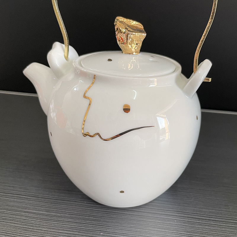 Ceainic ceramic Celadon cu două căni, set Gongfu ceai, stil modern minimalist