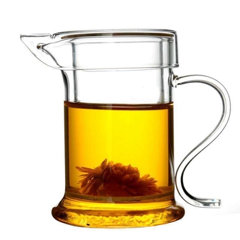 Ceainic din sticlă borosilicată pentru ceai negru, cu filtru din tifon, set de trei piese