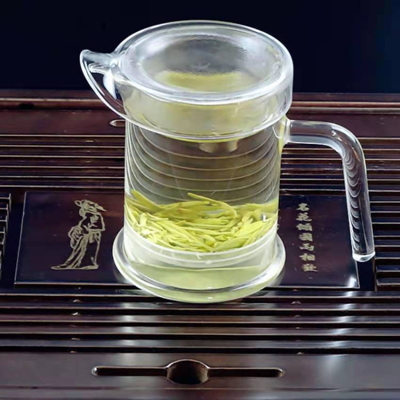 Ceainic din sticlă borosilicată pentru ceai negru, cu filtru din tifon, set de trei piese