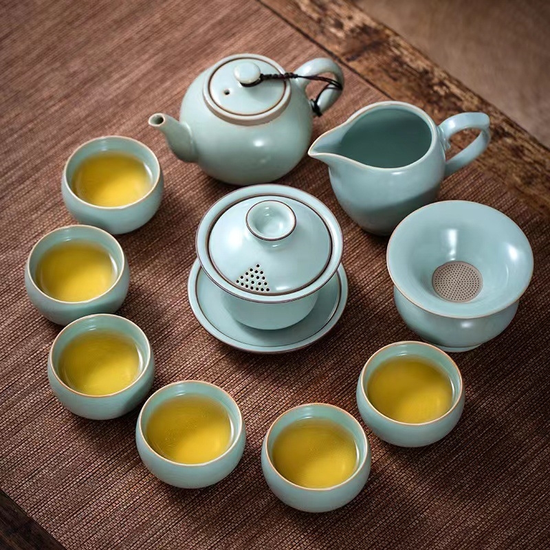 Set de ceai Kung Fu din porțelan, premium, cu ceainic, în cutie cadou, pentru birou și acasă