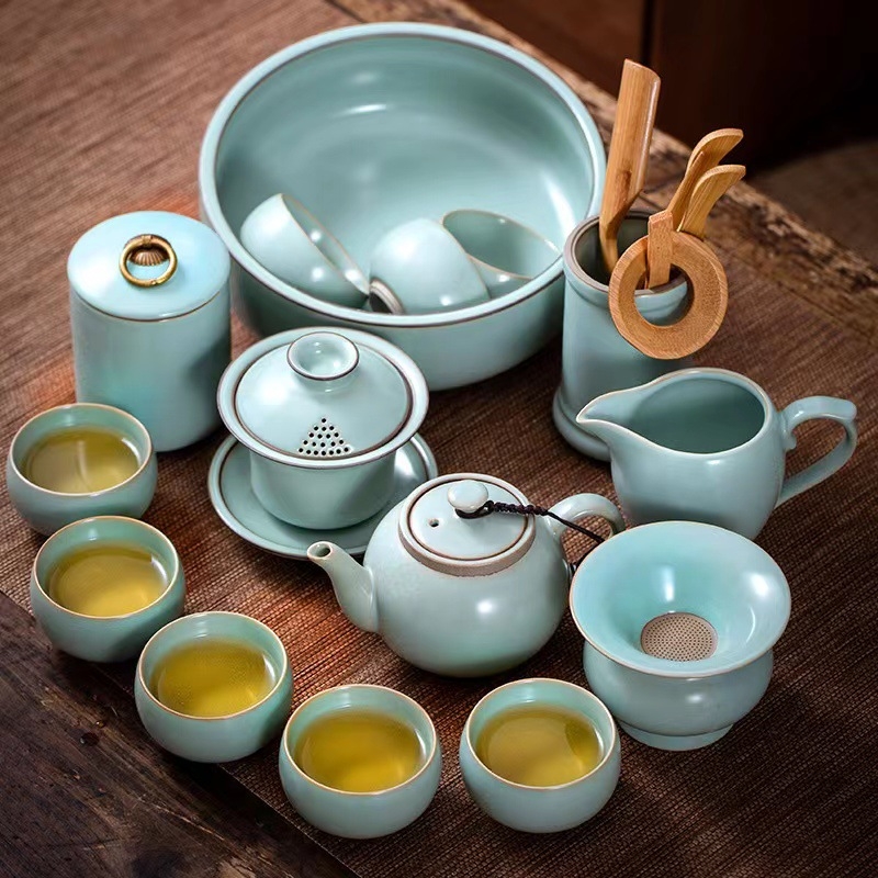 Set de ceai Kung Fu din porțelan, premium, cu ceainic, în cutie cadou, pentru birou și acasă
