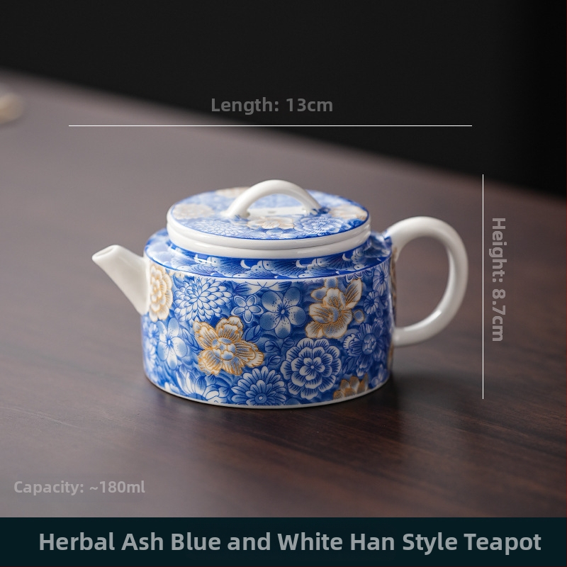 Set de ceai ceramic în stil chinezesc, ceainic Han cu glazură Grass Ash albastru-gri, 1 ceainic și 2 cești, pentru uz casnic, stil retro, calitate înaltă