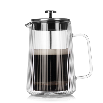 Presa franțuzească din sticlă, cu pereți dubli, rezistentă la temperatură, pentru cafea și ceai, cu dungi verticale