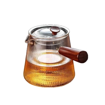 Ceainic din sticlă cu mâner lateral, mâner din lemn rezistent la temperaturi înalte, filtru pentru ceai, set de ceai pentru plita electrică ceramică