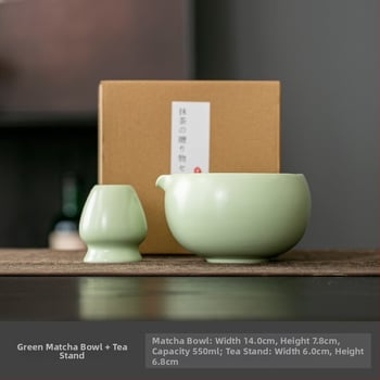 Vas ceramic pentru matcha în stil japonez, cu tel din bambus pentru matcha și pensulă, set ceremonial de ceai din dinastia Song