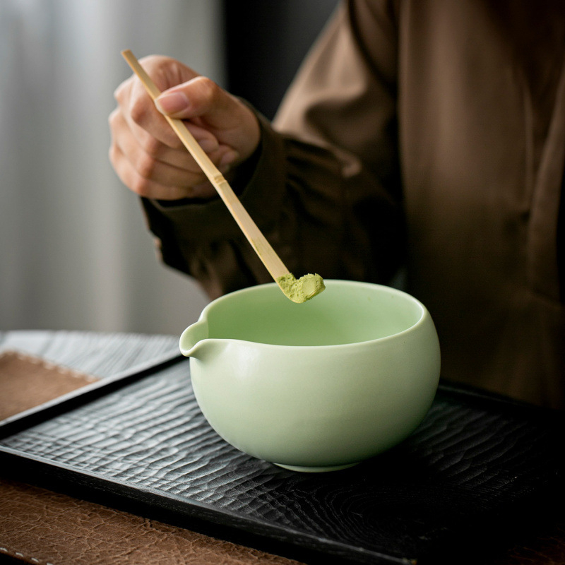 Vas ceramic pentru matcha în stil japonez, cu tel din bambus pentru matcha și pensulă, set ceremonial de ceai din dinastia Song