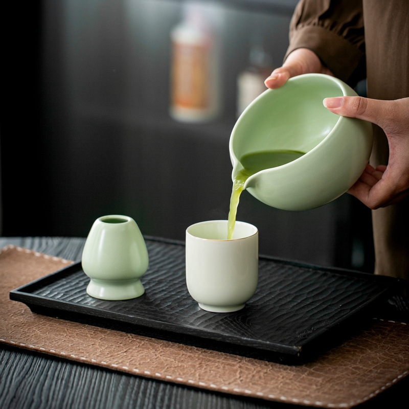 Vas ceramic pentru matcha în stil japonez, cu tel din bambus pentru matcha și pensulă, set ceremonial de ceai din dinastia Song