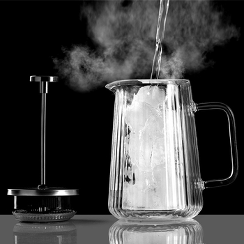 Presa franțuzească din sticlă cu pereți dubli, pentru uz casnic, cu infuzor de ceai, filtru și spumator de lapte, rezistentă la căldură