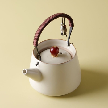 Set ceai Kung Fu Bej din ceramică, cu o oală și două cești, glazură crackle, pentru uz casnic