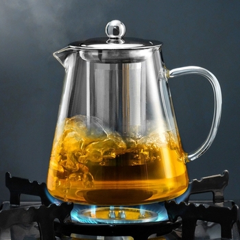 Ceainic din sticlă rezistent la temperaturi, cu infuzor și ceașcă, din borosilicat gros, gata pentru fierbere - set de ceai pentru casă