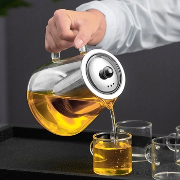 Ceainic din sticlă rezistent la temperaturi, cu infuzor și ceașcă, din borosilicat gros, gata pentru fierbere - set de ceai pentru casă