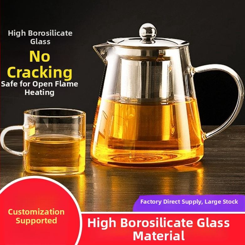 Ceainic din sticlă rezistent la temperaturi, cu infuzor și ceașcă, din borosilicat gros, gata pentru fierbere - set de ceai pentru casă