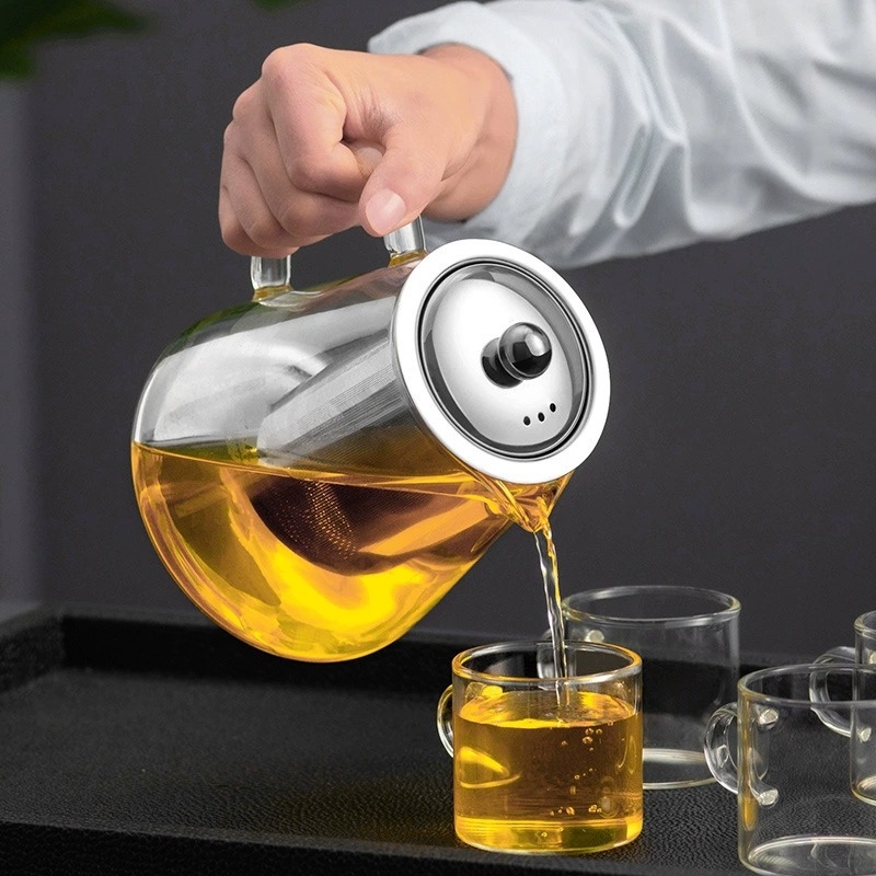 Ceainic din sticlă rezistent la temperaturi, cu infuzor și ceașcă, din borosilicat gros, gata pentru fierbere - set de ceai pentru casă