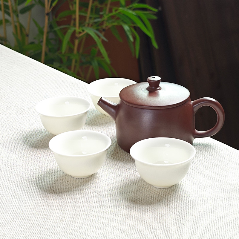Ceainic din lut purpuriu original din Chaozhou, 130 ml, semimanual, set de ceai