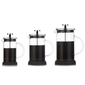 Cafetieră franceză din sticlă borosilikată transparentă, cu bază din silicon, rezistentă la căldură, pentru cafea și ceai