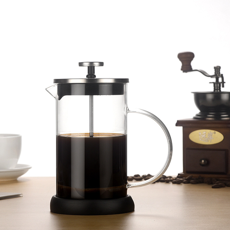 Cafetieră franceză din sticlă borosilikată transparentă, cu bază din silicon, rezistentă la căldură, pentru cafea și ceai
