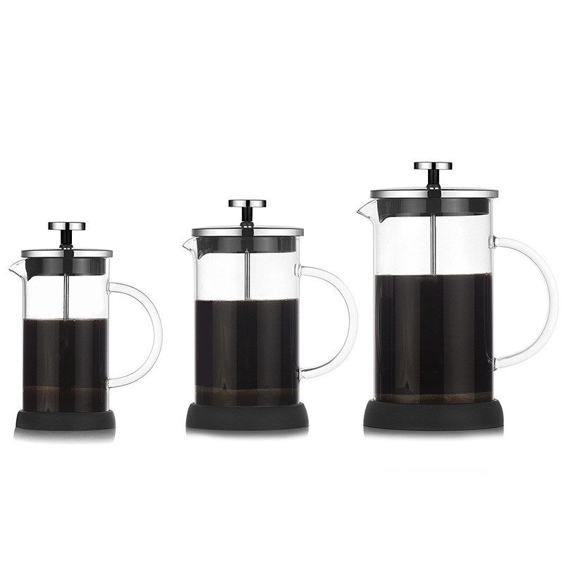 Cafetieră franceză din sticlă borosilikată transparentă, cu bază din silicon, rezistentă la căldură, pentru cafea și ceai