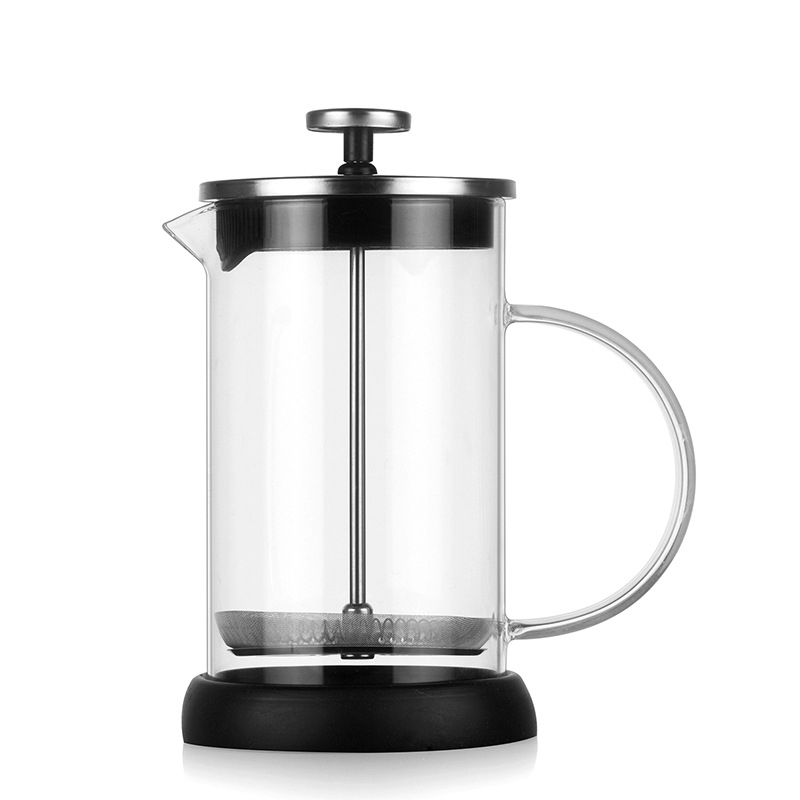 Cafetieră franceză din sticlă borosilikată transparentă, cu bază din silicon, rezistentă la căldură, pentru cafea și ceai