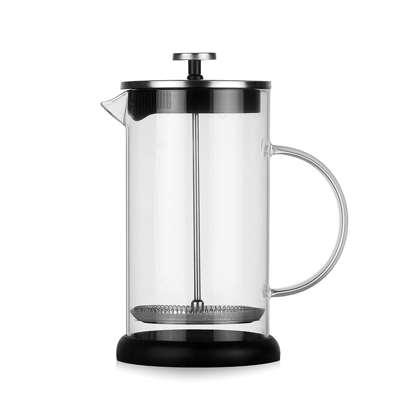 Cafetieră franceză din sticlă borosilikată transparentă, cu bază din silicon, rezistentă la căldură, pentru cafea și ceai