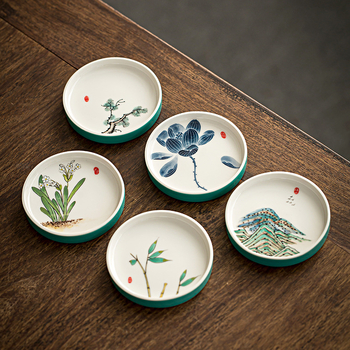 Suport ceramic pentru ceai cu pictură manuală turcoaz și suport pentru capacul ceștii – accesoriu pentru ceremonia de ceai Kung Fu