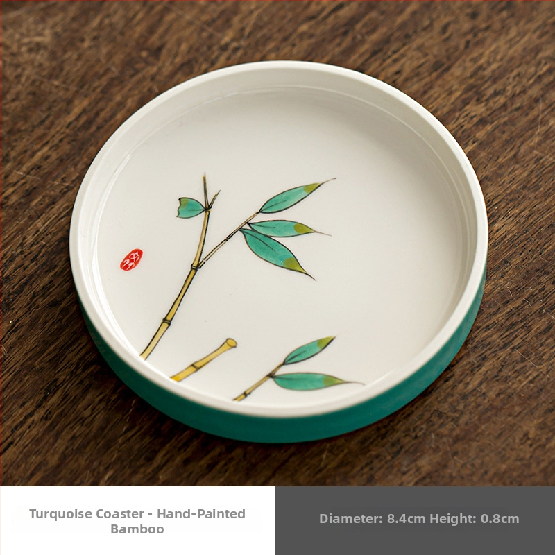 Suport ceramic pentru ceai cu pictură manuală turcoaz și suport pentru capacul ceștii – accesoriu pentru ceremonia de ceai Kung Fu