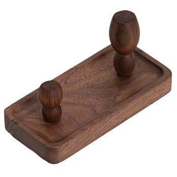 Suport din lemn de nuc pentru ceainic, cu suport magnetic pentru capac și set de accesorii din lut purpuriu