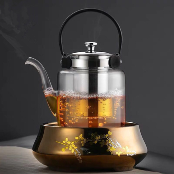 Ceainic din sticlă borosilicată, lucrat manual, cu filtru din oțel inoxidabil, pentru birou și casă, potrivit pentru plită ceramică electrică
