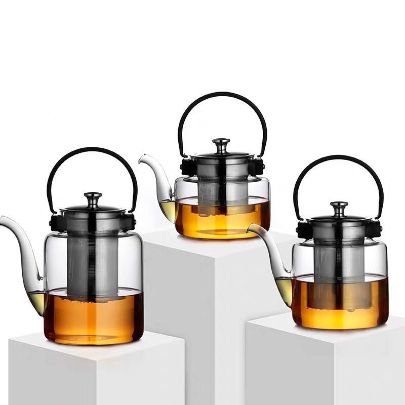 Ceainic din sticlă borosilicată, lucrat manual, cu filtru din oțel inoxidabil, pentru birou și casă, potrivit pentru plită ceramică electrică
