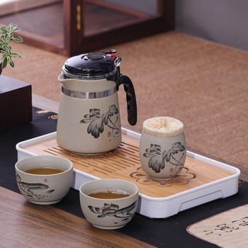 Set de ceai ceramic cu filtru și separare ceai-apă, 500 ml, set de ceai pentru călătorii