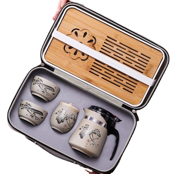 Set de ceai ceramic cu filtru și separare ceai-apă, 500 ml, set de ceai pentru călătorii