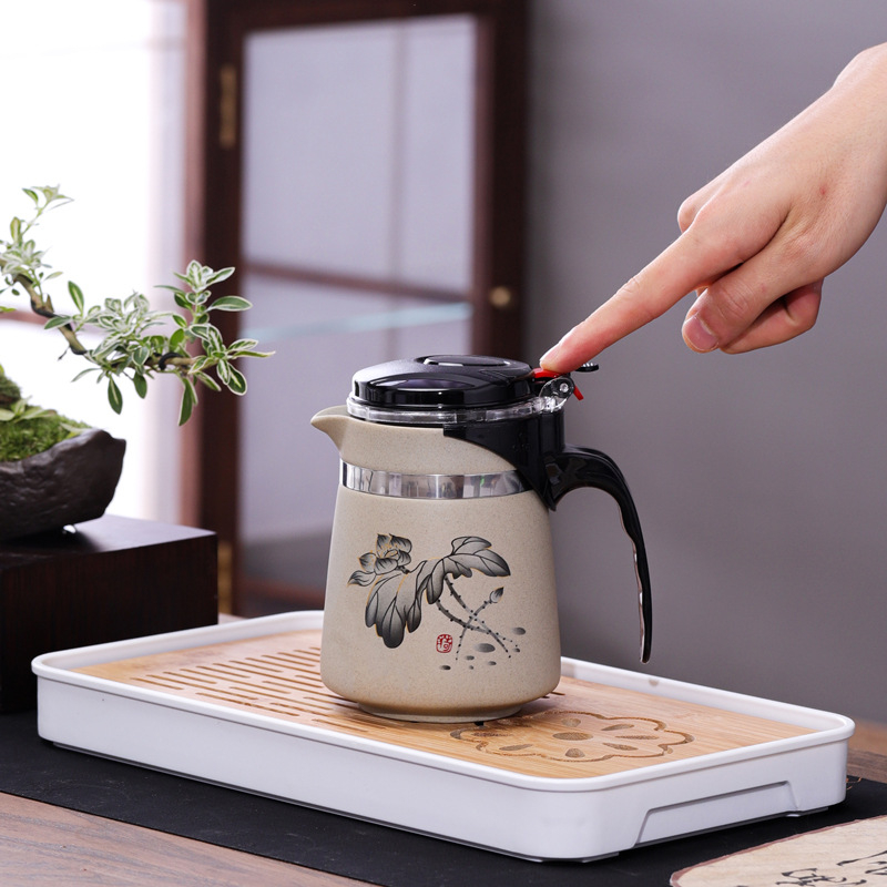 Set de ceai ceramic cu filtru și separare ceai-apă, 500 ml, set de ceai pentru călătorii