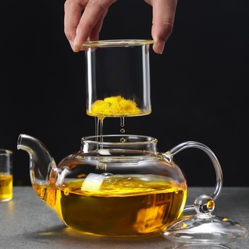 Ceainic din sticlă borosilicat, capacitate mare, set ceai cu filtru pentru ceaiuri cu flori