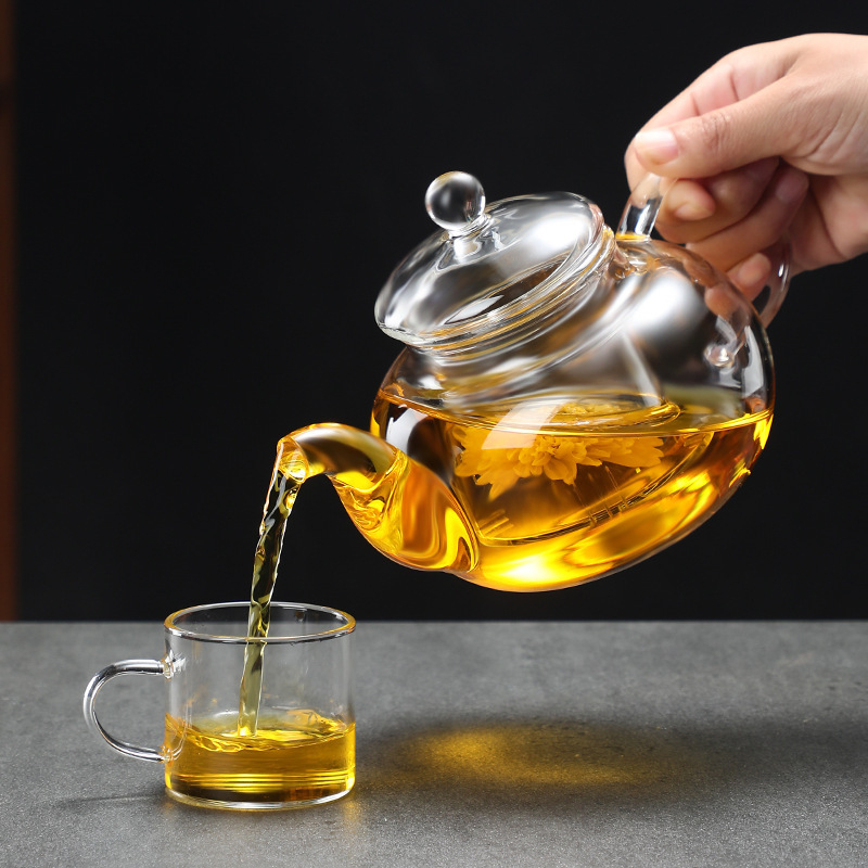 Ceainic din sticlă borosilicat, capacitate mare, set ceai cu filtru pentru ceaiuri cu flori