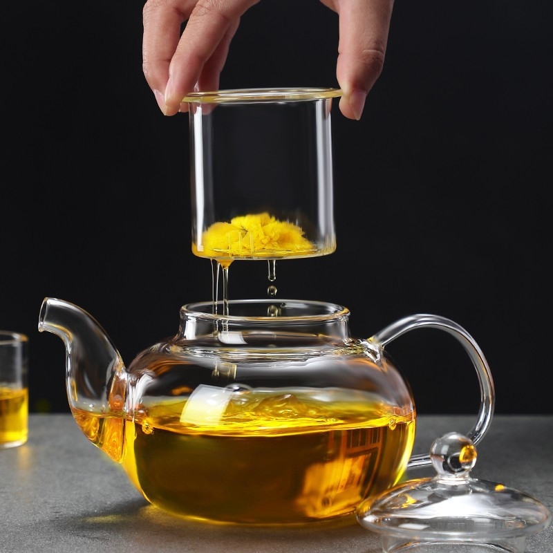 Ceainic din sticlă borosilicat, capacitate mare, set ceai cu filtru pentru ceaiuri cu flori