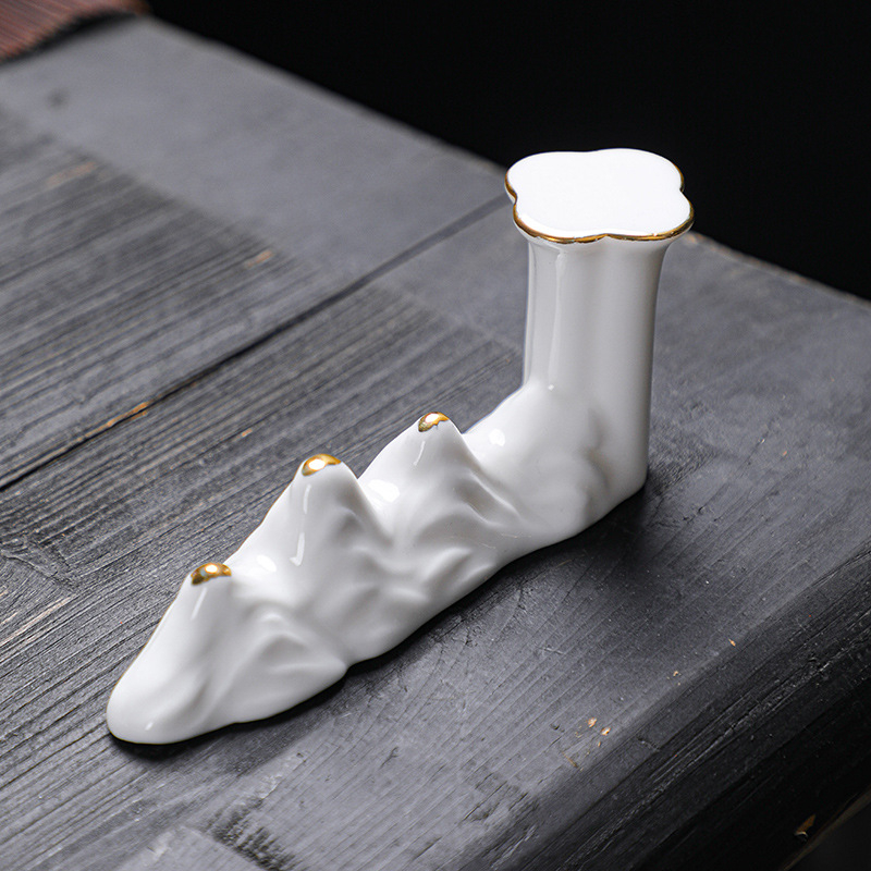 Accesorii creative pentru ceai pe birou: ornamente de ceai din porțelan alb, suport pentru capac gaiwan, suport ceramic pentru capac, tavă de ceai, suport pentru capac și suport pentru pix