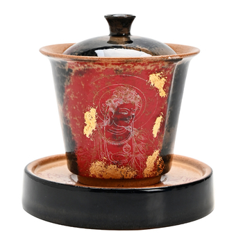 În stil Dunhuang, pictat manual, cu margine aurie, bol cu capac pentru ceai, ceramică de înaltă calitate, glazură crăpată