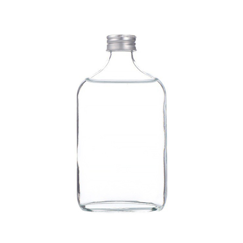 50 ml prazna boca za liker, prozirna plosnata staklena boca za voćno vino, zatvoren dozator