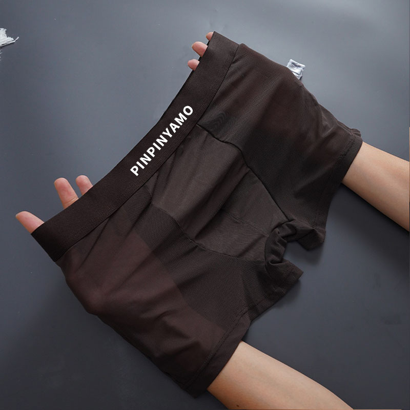 Muške prozirne čipkaste bokserice Ice Silk, prozračna mreža, tanke, bešavne