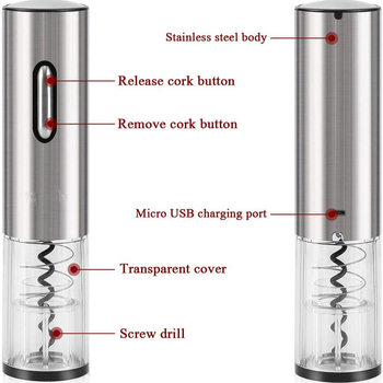 Cutie cadou: deschizător electric pentru sticle de vin, set de patru piese