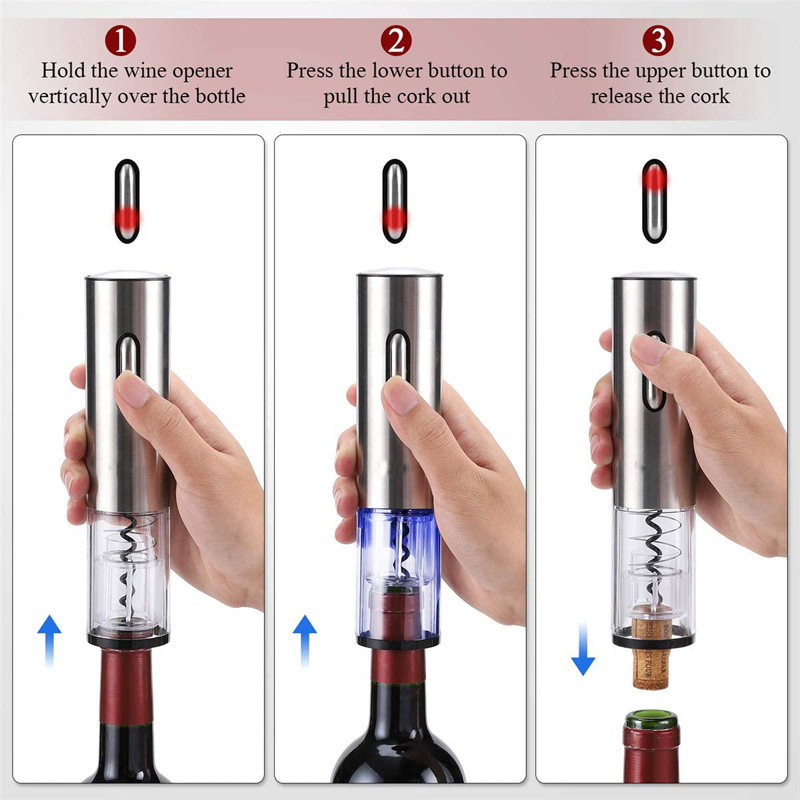 Cutie cadou: deschizător electric pentru sticle de vin, set de patru piese